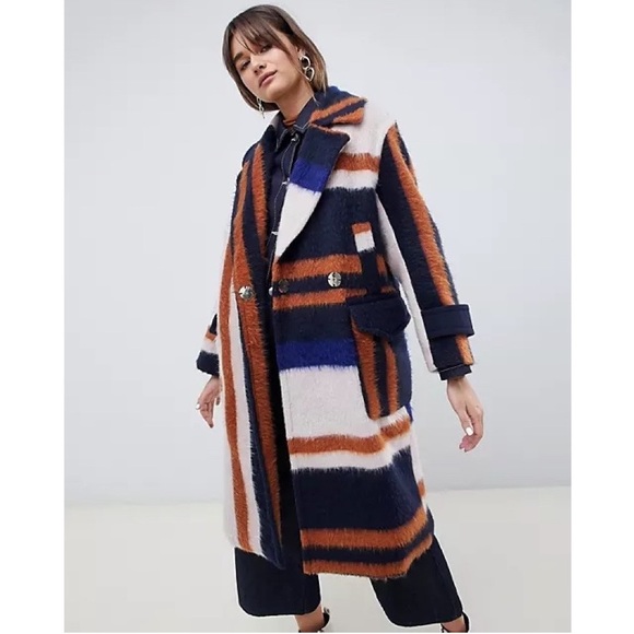 ASOS Design Brushed Checked Color-Block Coat - Picture 2 of 4